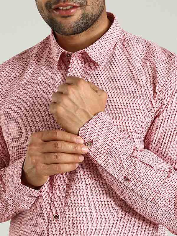 Indian Terrain Men's Regular Fit Full Sleeve All Over Print Red Shirt